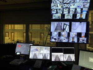 The control room of the Broomfield Detention Center, nationally recognized as a technology incubator, offers a centralized means of observing all occupied areas of the facility. 