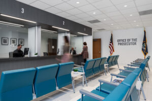 Interior view of the lobby in Wayne County Criminal Justice Complex