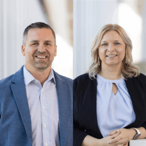 headshot photos of Brian Endler and Renee Schoop with professional background