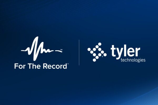 For The Record and Tyler Technologies logos over blue background
