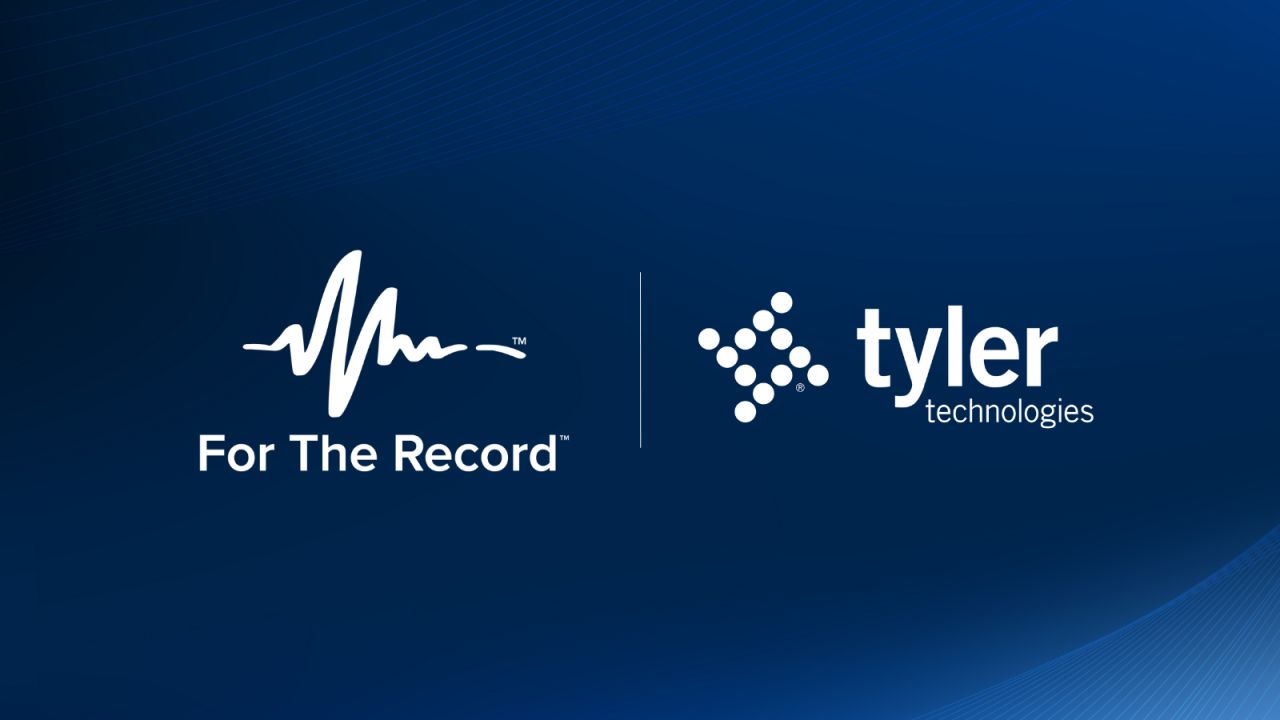 For The Record and Tyler Technologies logos over blue background
