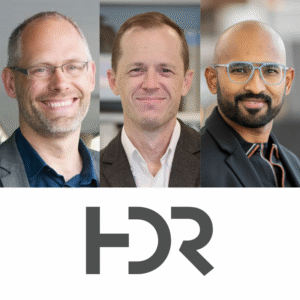 headshot photos of Jim Aalders, Tommy Sinclair and Swapnil Ukey with HDR logo below