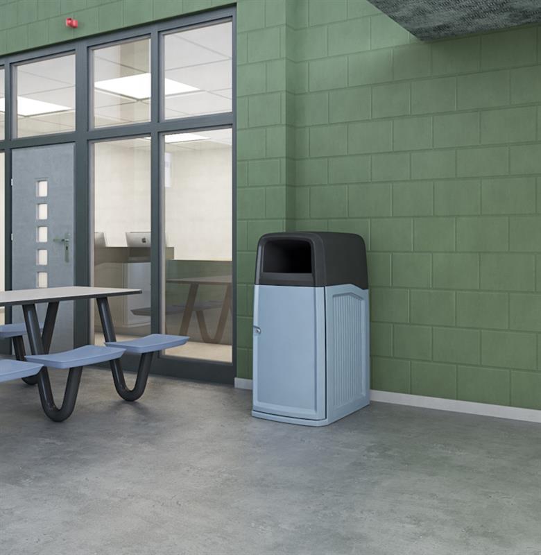 gray trash bin in prison day room