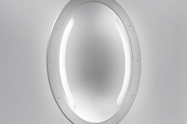 oval-shaped illuminated stainless steel mirror