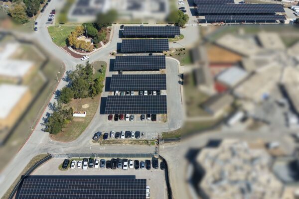 aerial view of solar carport at Monterey County jail