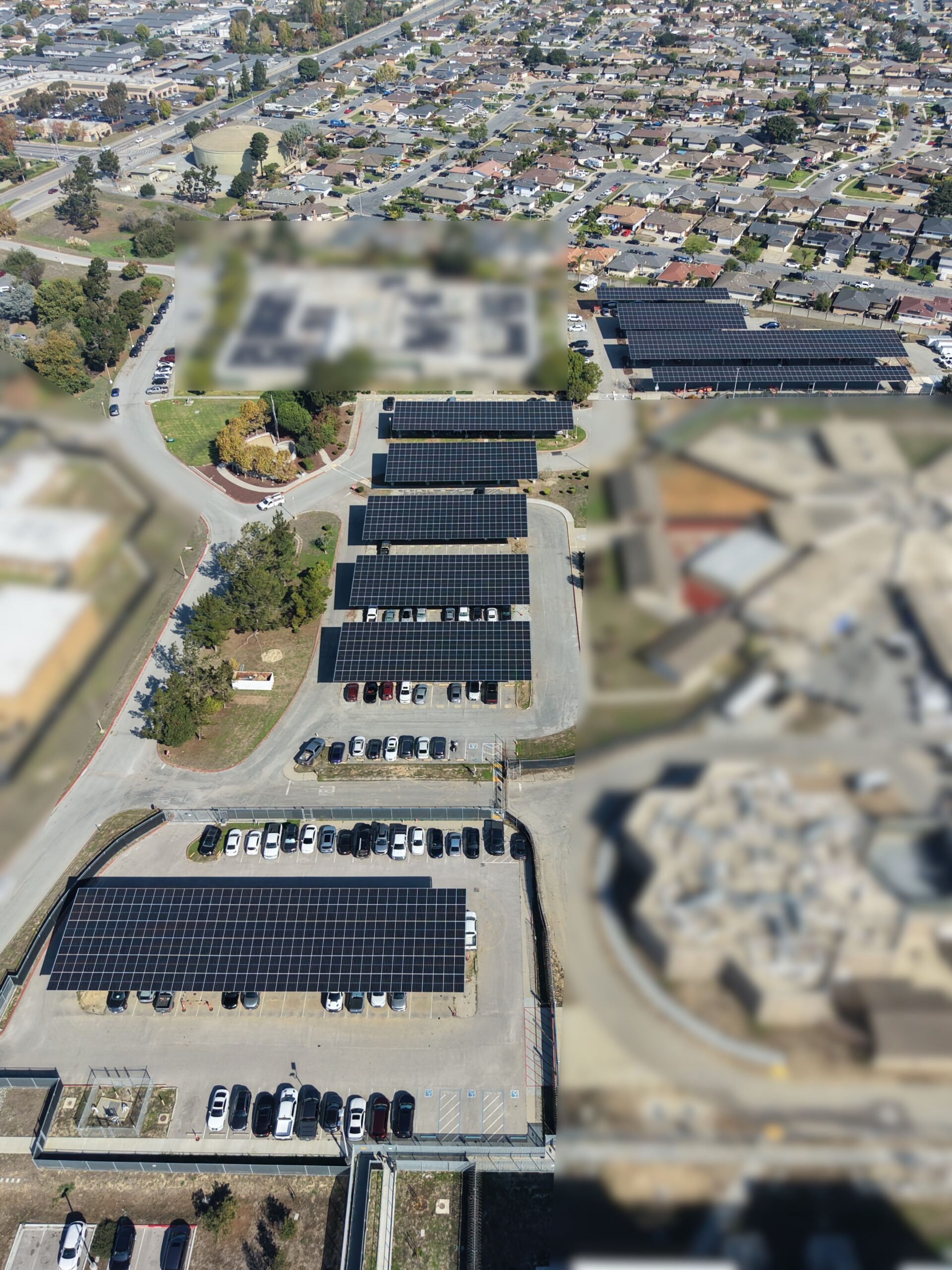 aerial view of solar carport at Monterey County jail