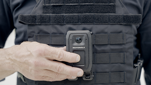 Motorola V700 LTE body camera worn on officer's chest