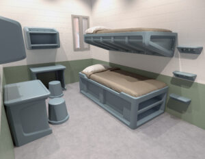 molded plastic furniture in a cell