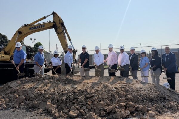 attendees at groundbreaking ceremony for Macon-Bibb County Law Enforcement Center expansion