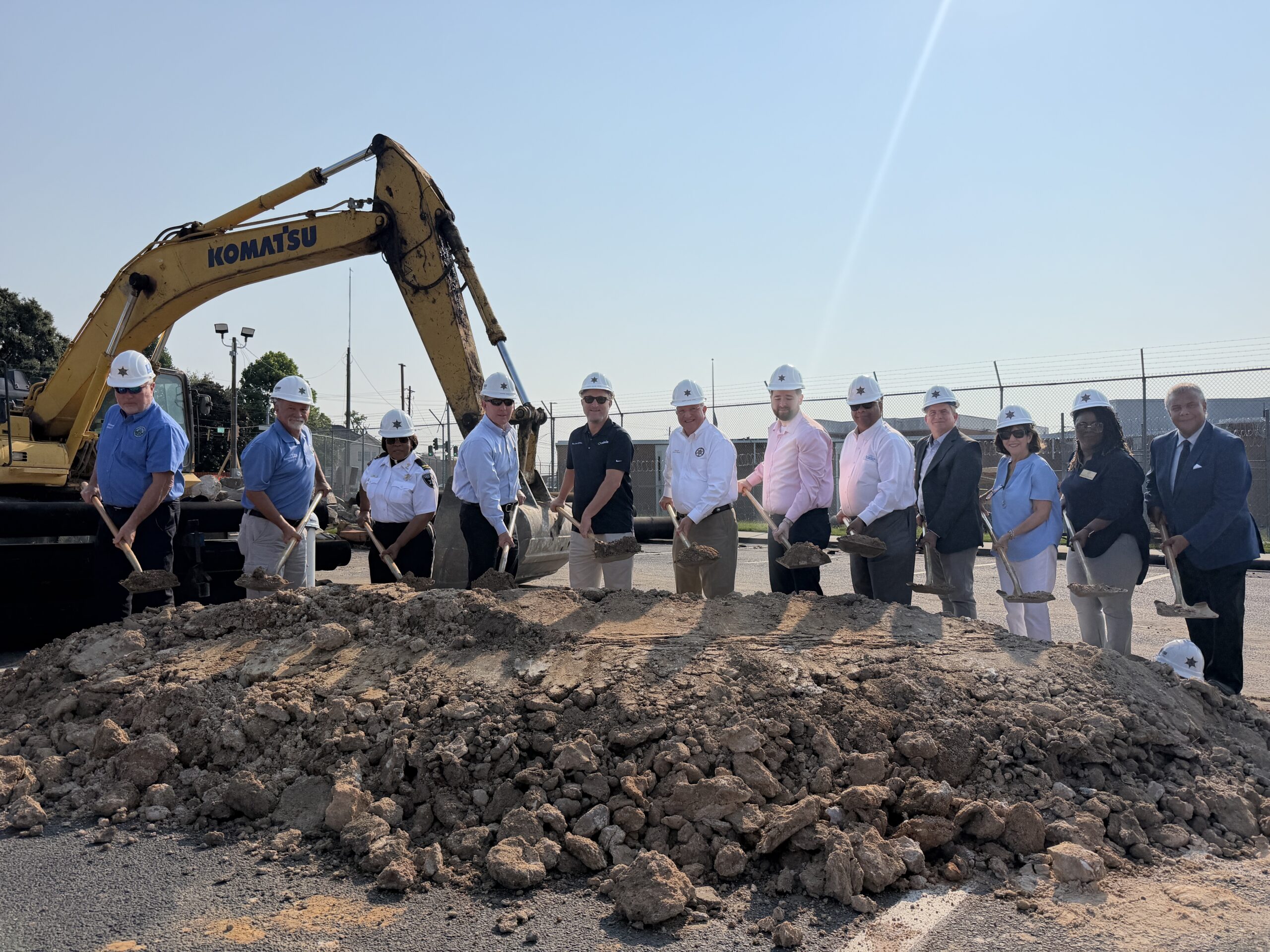 attendees at groundbreaking ceremony for Macon-Bibb County Law Enforcement Center expansion
