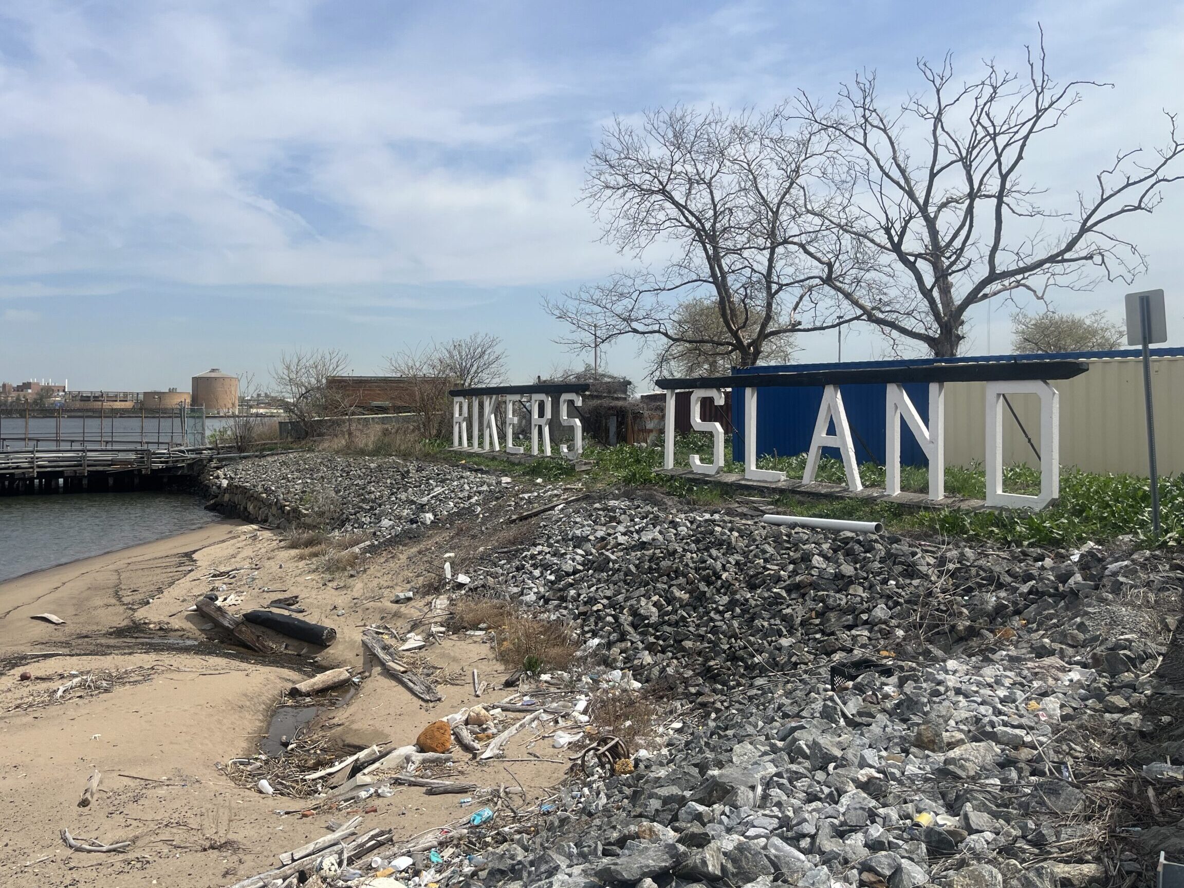 exterior shot of Rikers Island jail sign