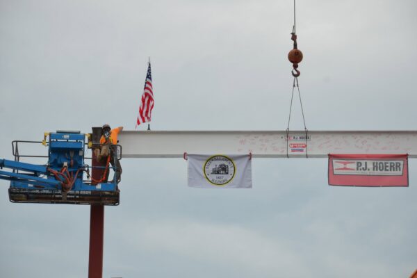 steel beam placed on structure of Tazewell County Justice Center Annex
