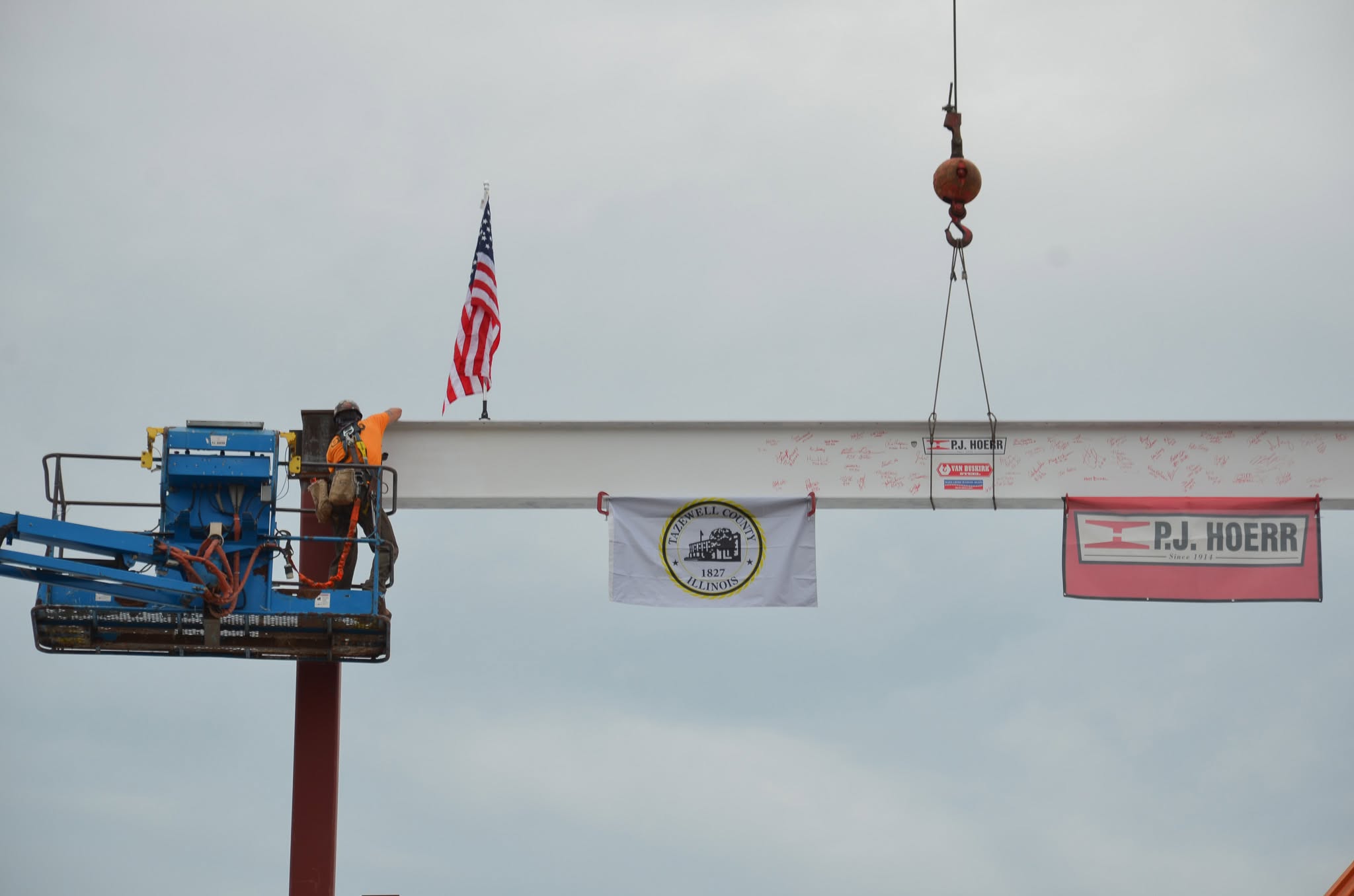 steel beam placed on structure of Tazewell County Justice Center Annex