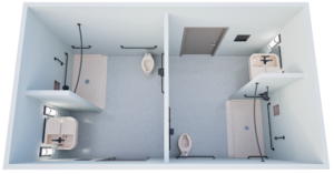 layout of modular healthcare bathroom pod