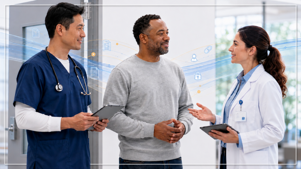 correctional healthcare providers conversing with a patient