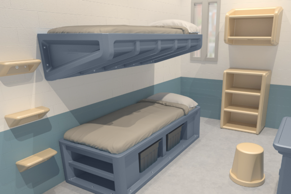 normative bunk beds and furnishings in jail cell